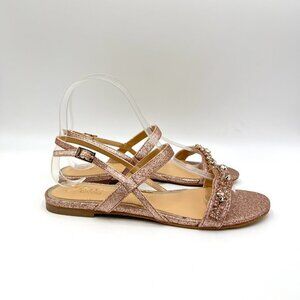 Jewel Badgley Mischka Womens Pink Glitter Jeweled Flats Dress Sandals Shoes 6.5‎